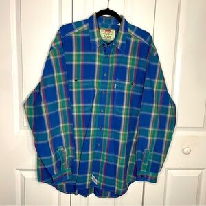 Levi’s Vintage 1990s Plaid Button Down Size XL Shirt Blue Green Authentic Levi